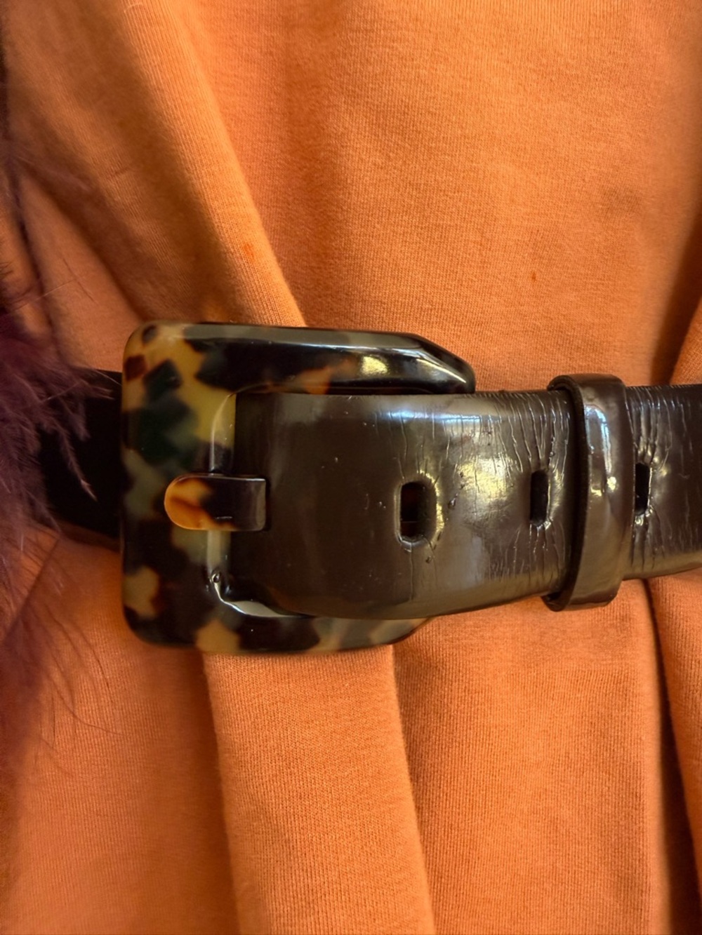 Glossy Black Patent Waist Belt with Gold-Tone Trim